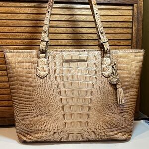 Brahmin Medium Asher Melbourne Croc Embossed Leather tote handbag, tans
